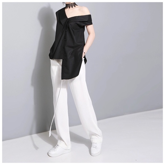 💜 Black Versatile One Shoulder Top - Picture 3 of 8